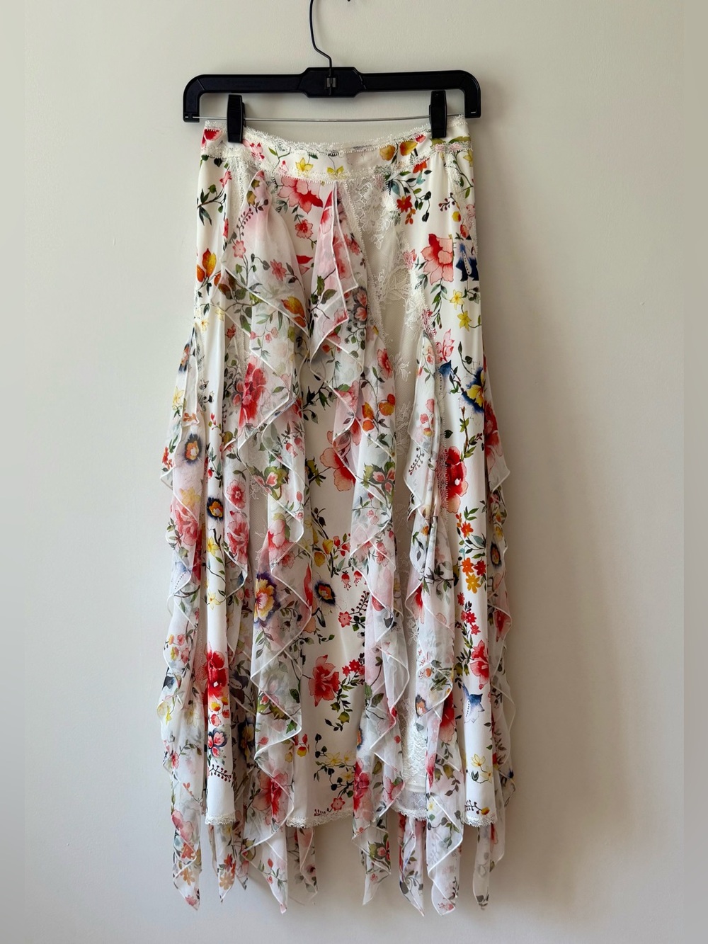 Alice + Olivia Floral Lace Asymmetrical Ruffle Skirt NWT Size 2 Designer